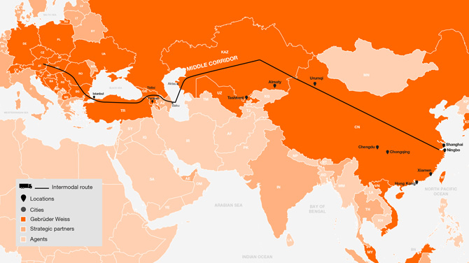 Gebrüder Weiss, Orta Avrupa ve Asya arasındaki orta koridorda taşımacılığa hazırlanıyor.