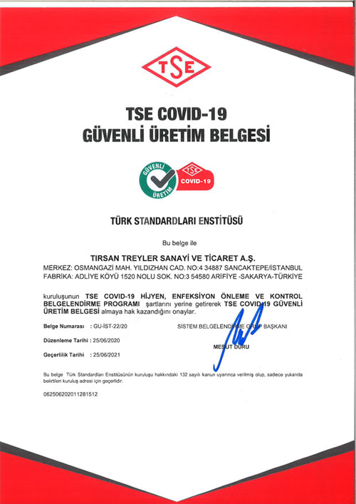 Tırsan ‘Covid-19 Güvenli Üretim Belgesi’ni Alan İlk Firmalardan Biri Oldu