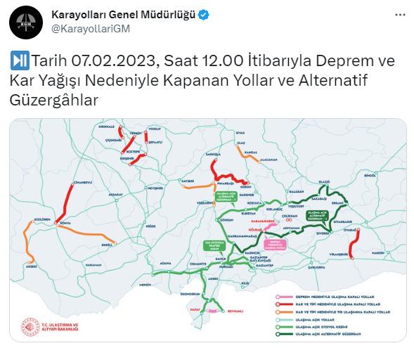 Deprem Bölgesinde Ulaşıma Kapalı Yollar ve Alternatif Güzergâhlar